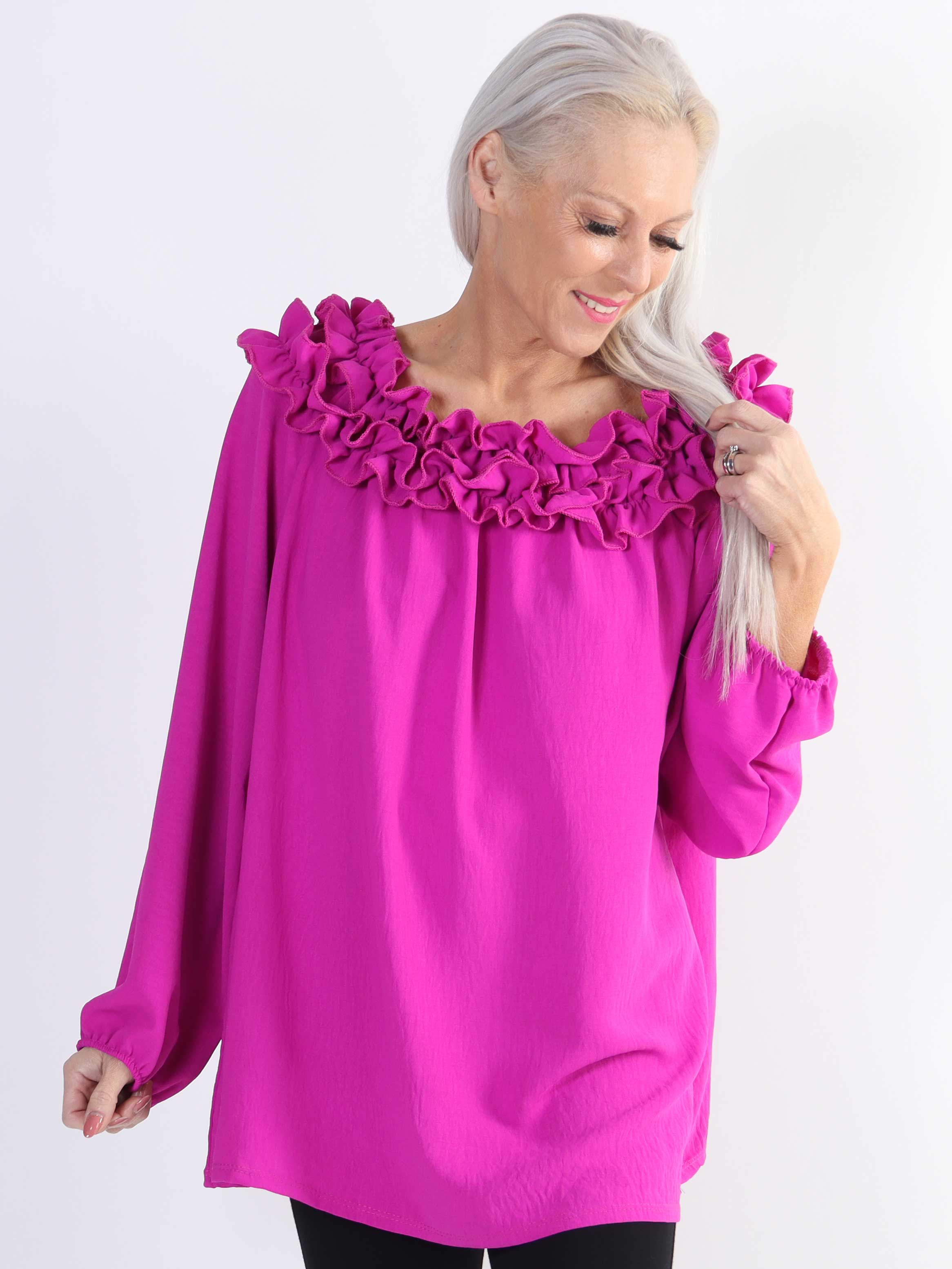 Chili - Fineste plus size tunika bluse med flæser i udskæringen (bestseller)